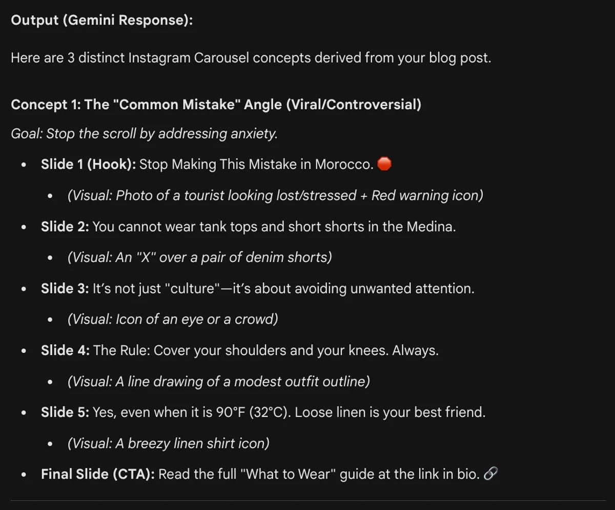 My Gemini output for one of my Instagram Carousels