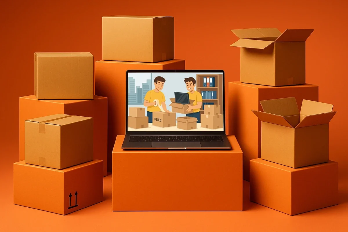 Stacked moving boxes representing safe, secure, and stress-free moving services by New House Moving.