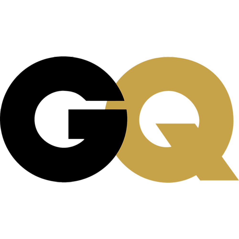 Logo of GQ magazine with the letters G and Q in black and gold on a black background.