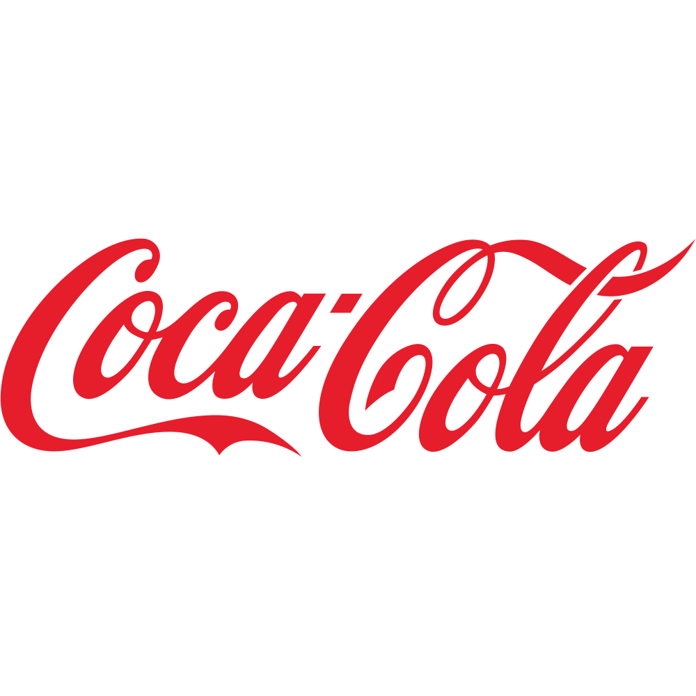 Coca-Cola logo in red cursive font on black background.