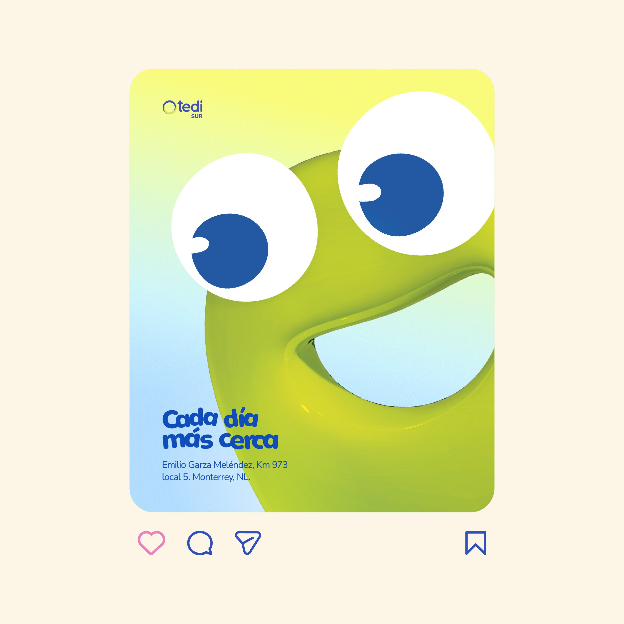 A colorful book cover with the title in Spanish, 'Cada día más cerca', and an illustration of a large white pill capsule with blue circles on the front, set against a gradient background transitioning from blue to green to yellow. Tedi vanguardia en 