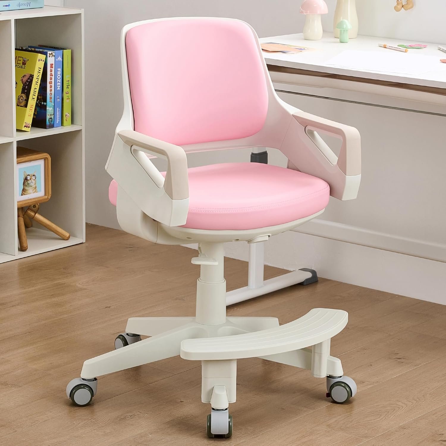 Ergonomic Kids Desk Chair with Swivel Lock, 6-Level Height Adjustment - Pink (Pickup Only)