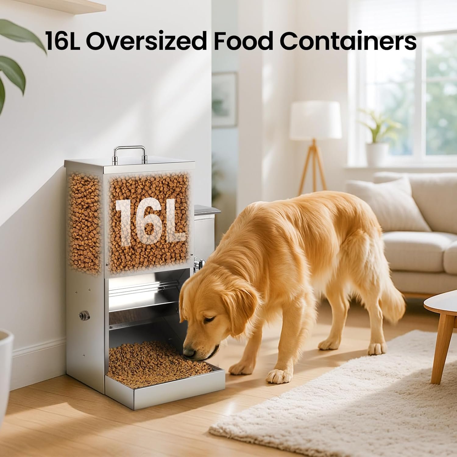 16L Dog Automatic Feeder for Large Dog, PiCOOP Stainless Steel (Pickup Only)