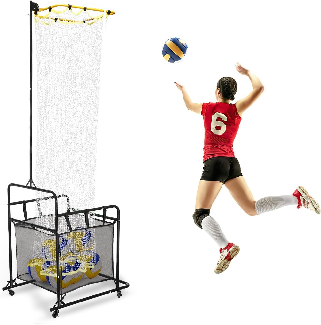 Volleyball Portable Practice Net Equipment with Wheels and Ball Collection Bag (Pickup Only)