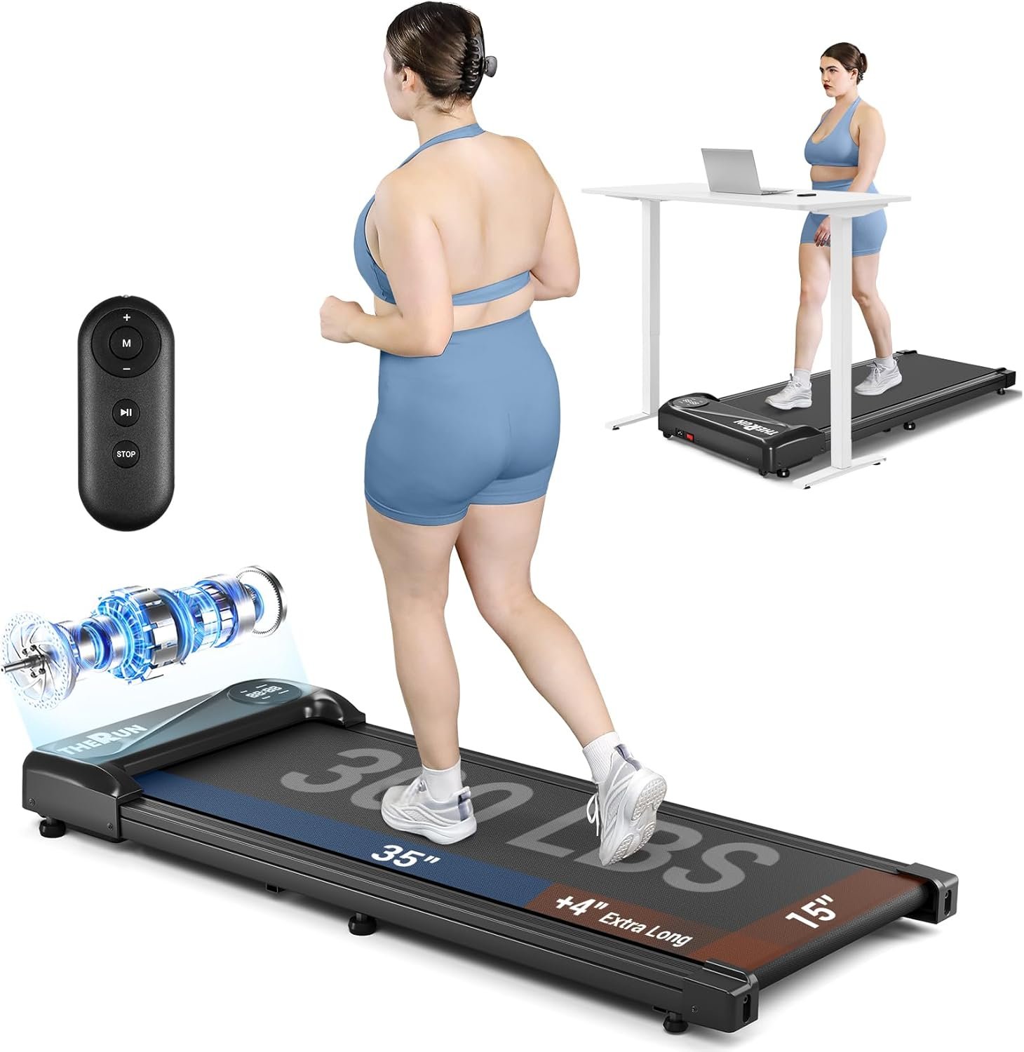 Walking Pad with Longer Running Belt, Portable Mini Treadmill w/ 300 lbs Capacity (Pickup Only)