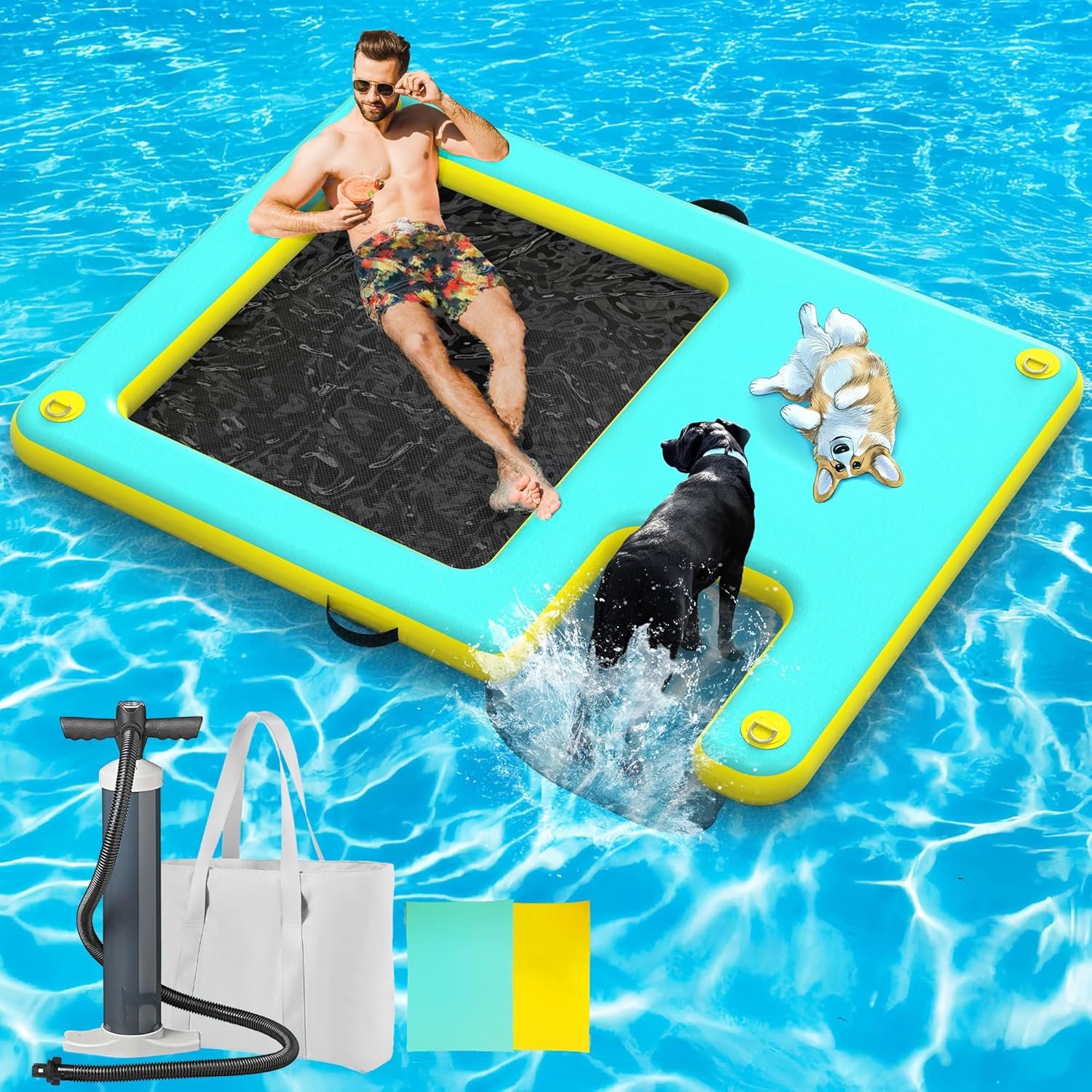 Inflatable Floating Dock, 8FT x 6FT Extra Large Dog Boat Ramp Swim Dock Platform (Pickup Only)