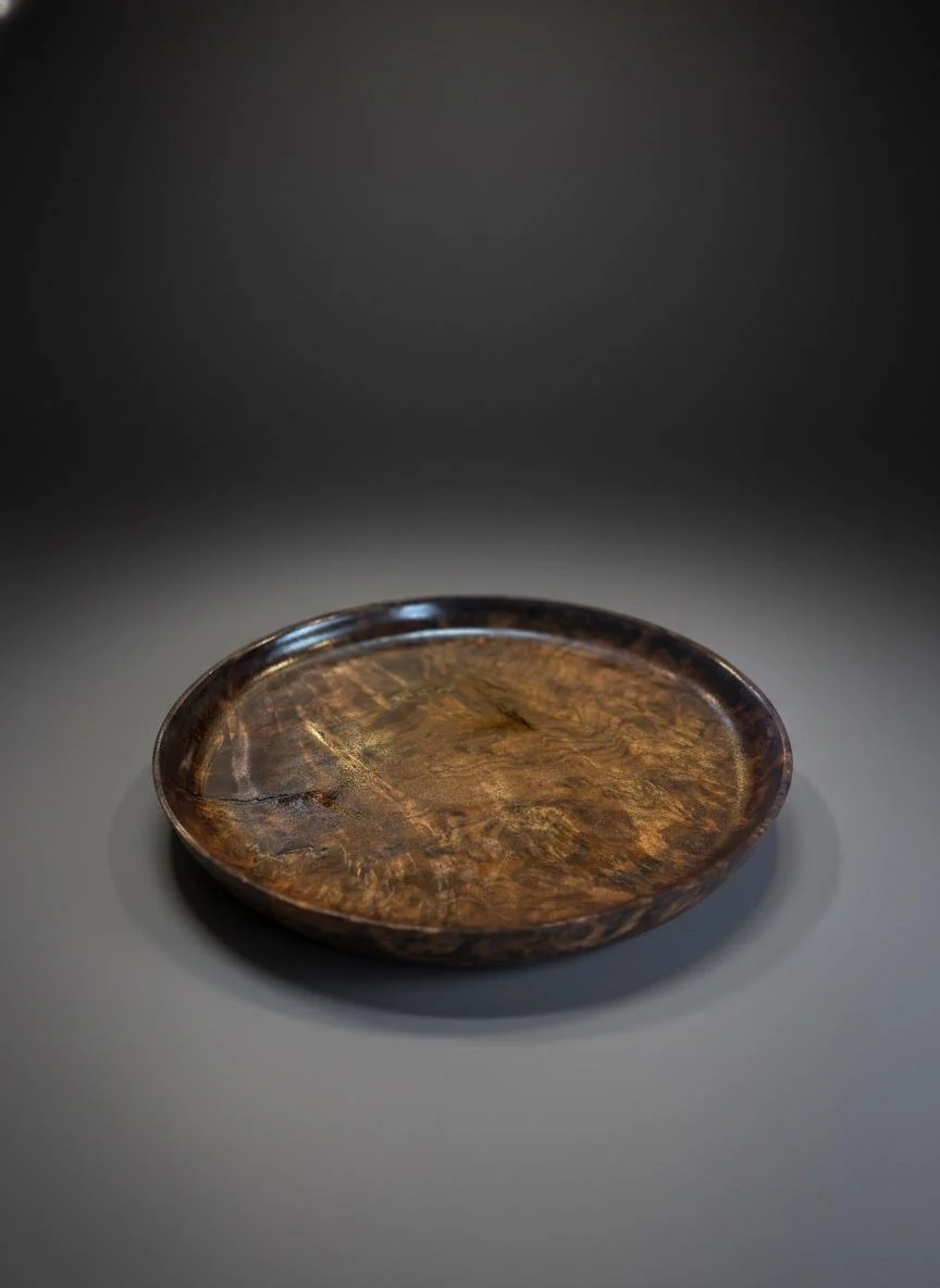 Handcrafted Black Walnut Burl Shallow Bowl - 12"