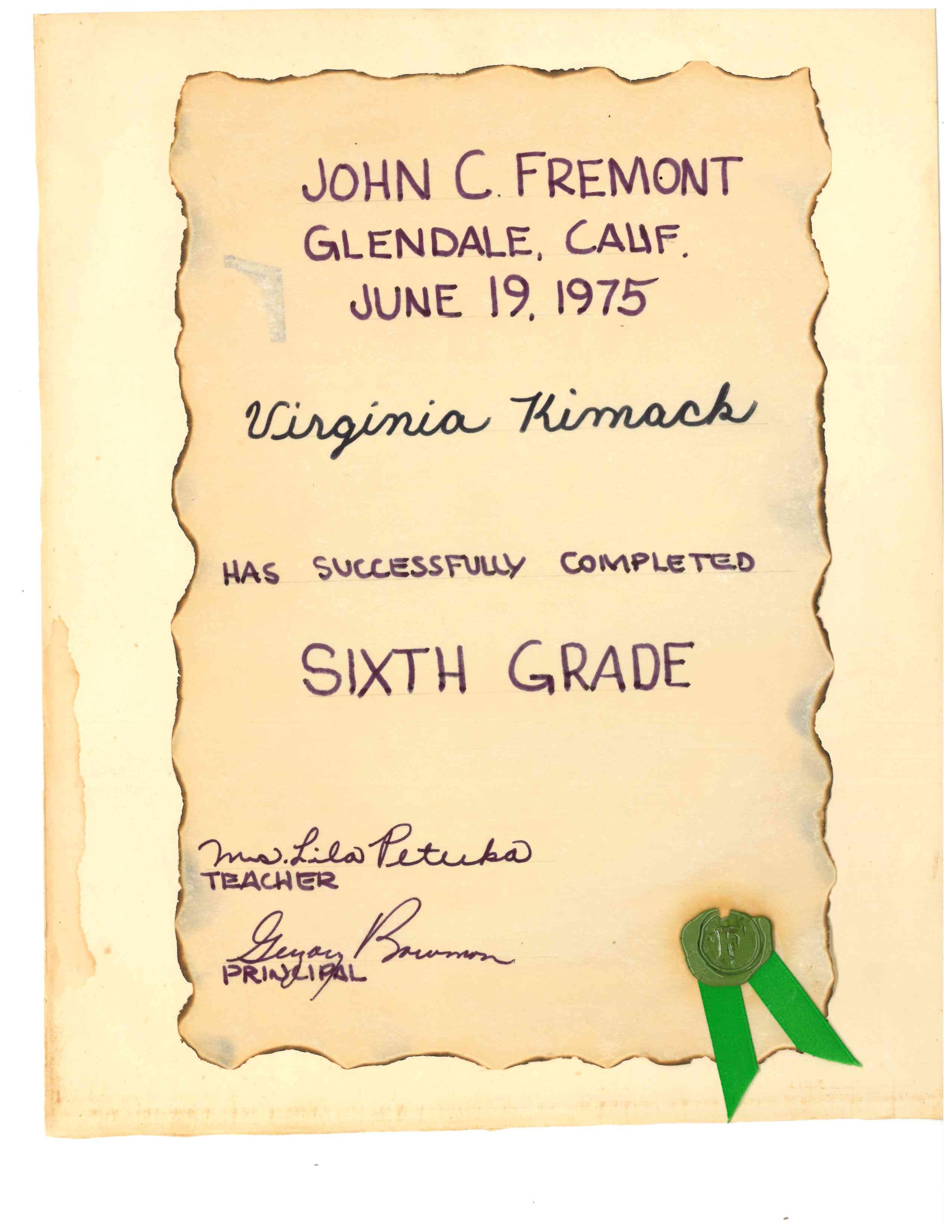 Diploma for Virgina Kimack, courtesy of Tyler Longpre.