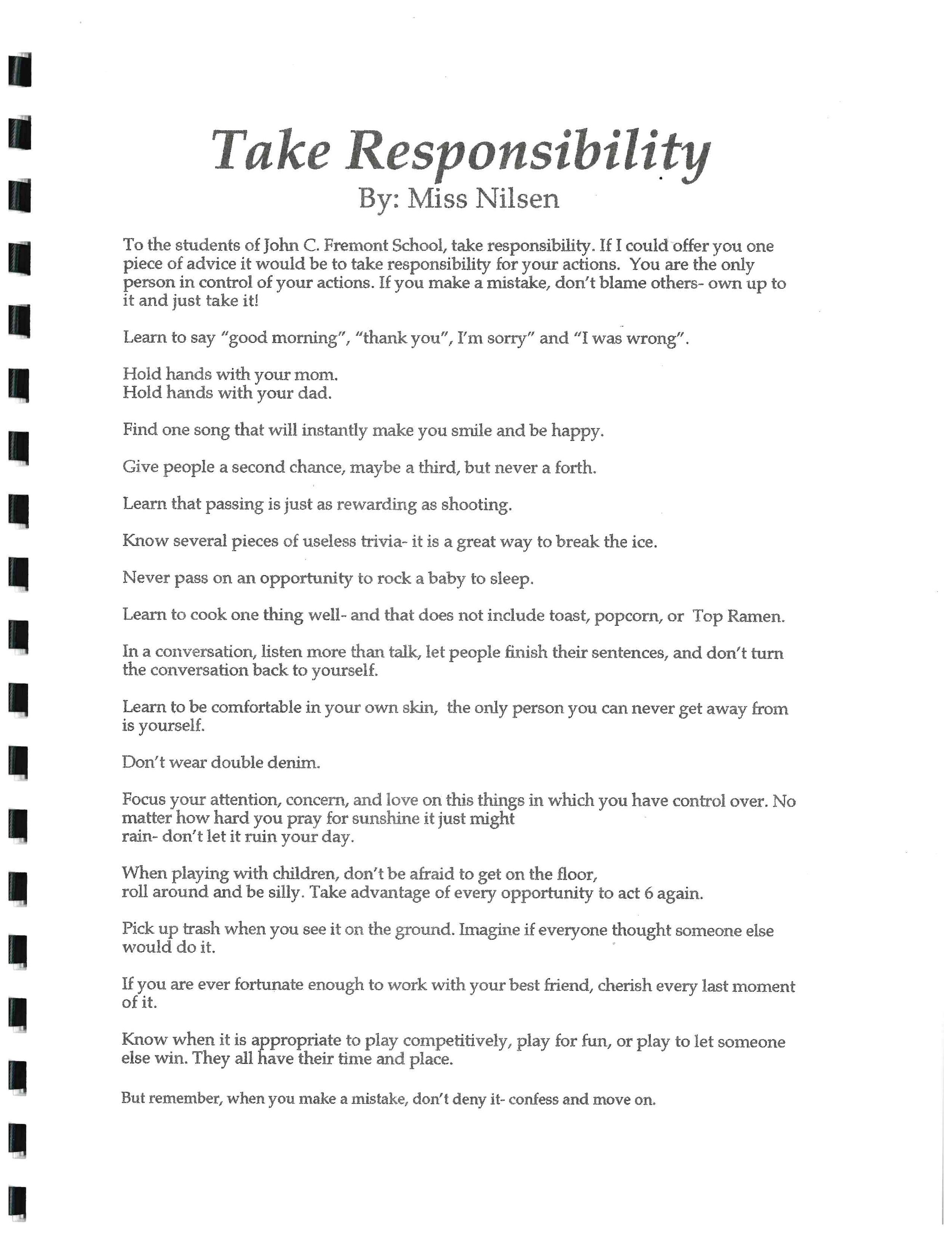 Excerpt from Words of Wisdom Book, circa 2000, courtesy of Tyler Longpre.