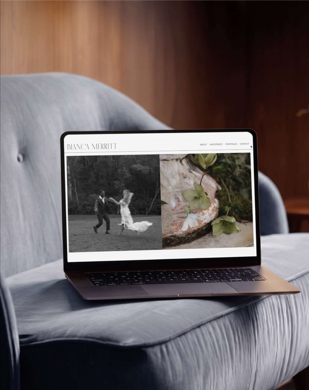 Laptop displaying the squarespace website