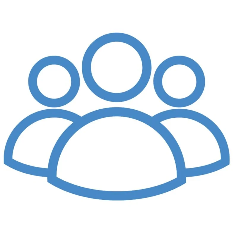 Icon of three blue human figures representing a group or community.