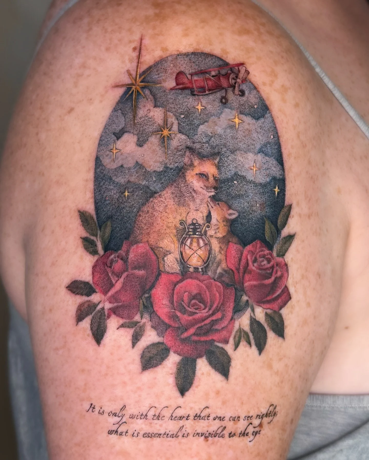 ✧ Little Fox 
.
Fox and kit with inspiration from The Little Prince!  Thank you Jessica for the trust! This project was such an amazing one! 
Id love to do more tattoos like this! 
.
🤍 few dates available in November / December! 
.
.
.
.
#tattoo #ta