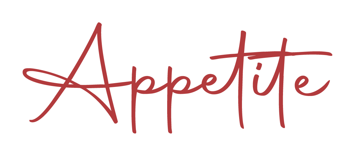 The word 'Appetite' written in red cursive script with a large letter A resembling a star.