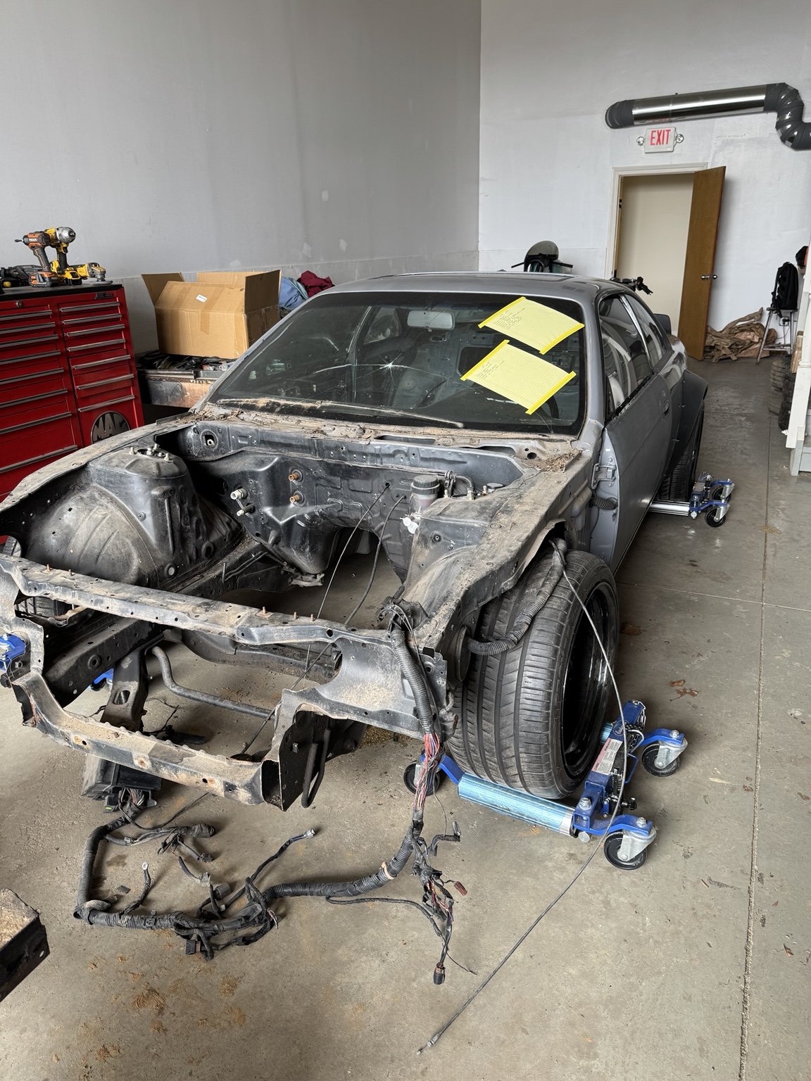 Nissan 240SX S14 engine bay teardown during performance build process