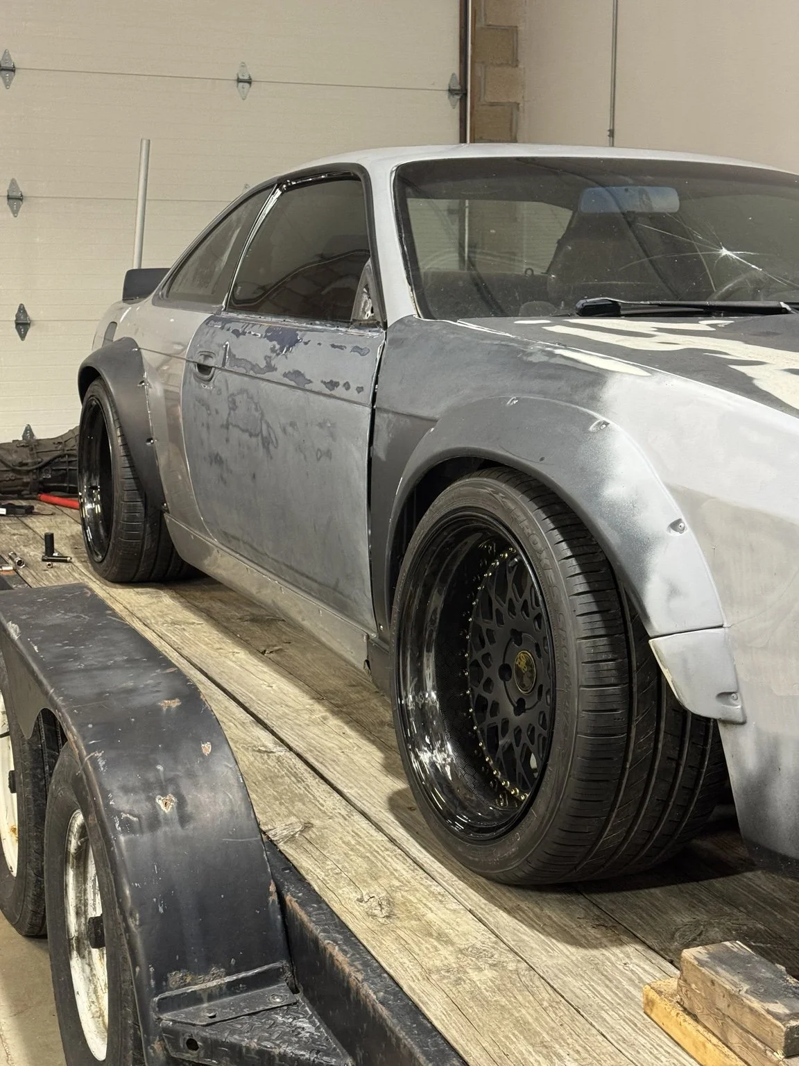 Front view of Nissan S14 240SX widebody fitment and alignment