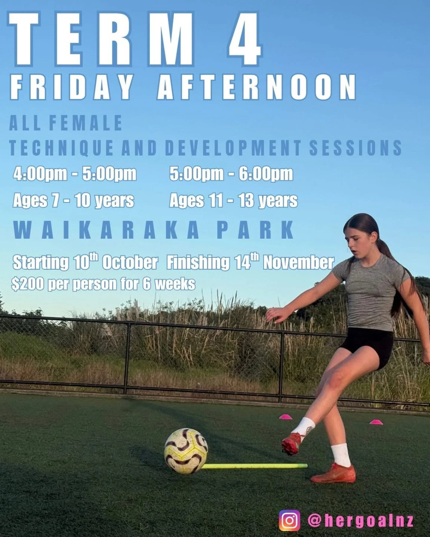 Come and be part of HERgoals Friday afternoon football academy, created specifically for girls who want to grow their skills and confidence on the pitch. These sessions are all about developing technique, building a strong foundation of football skil