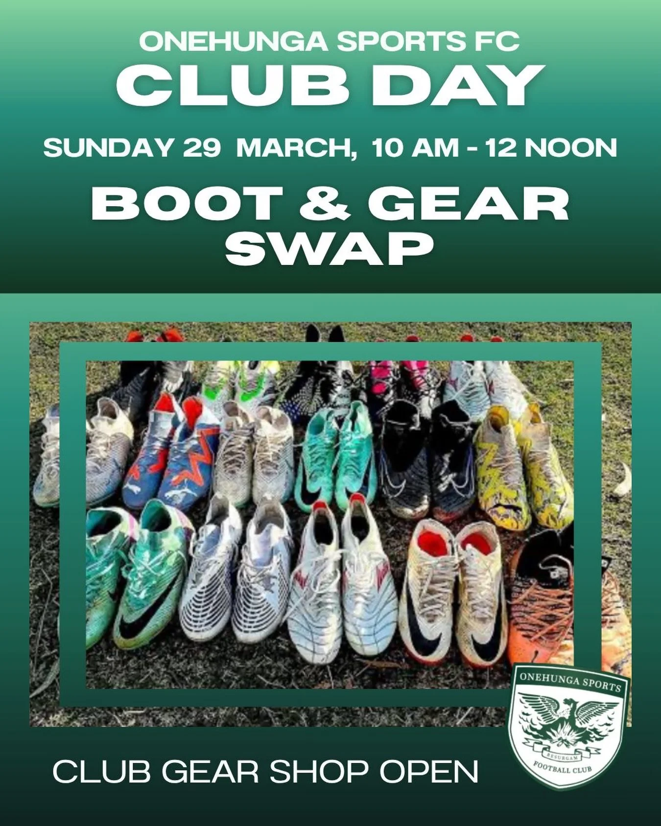 CLUB DAY IS COMING | Onehunga Sports FC

Mark your calendars &mdash; we&rsquo;re opening the gates for Club Day this Sunday!

📅 Sunday 29 March 
⏰ 10am &ndash; 12 noon 
📍 Waikaraka Park

Here&rsquo;s what&rsquo;s on: 
✅Boot &amp; gear swap 
✅Club g