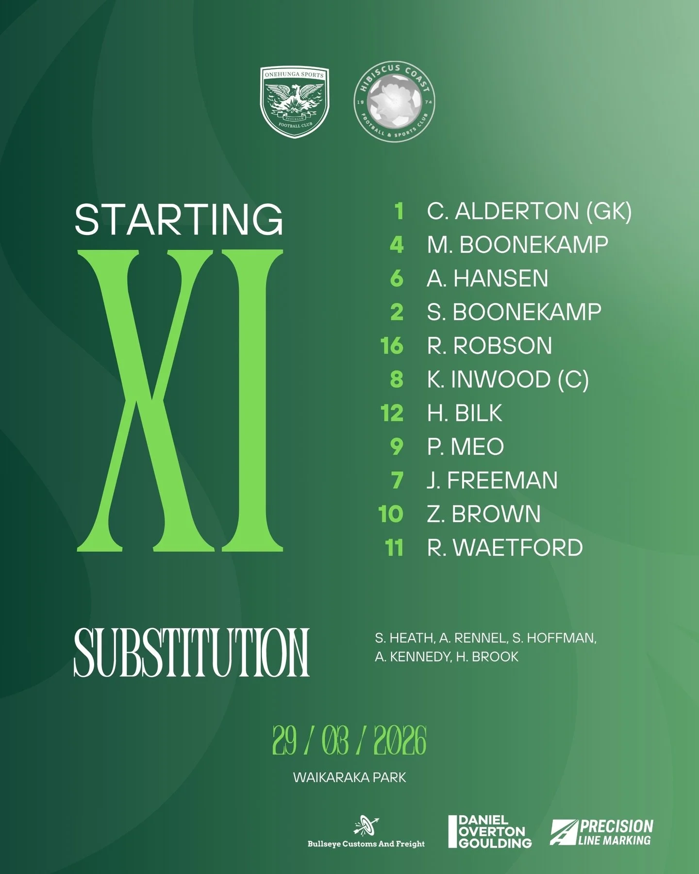 WOMEN&rsquo;S CHAMPS | STARTING LINEUP 

Here is your women&rsquo;s champs starting lineup for their opening fixture of the season at home to Hibiscus Coast ⚽️💚🖤