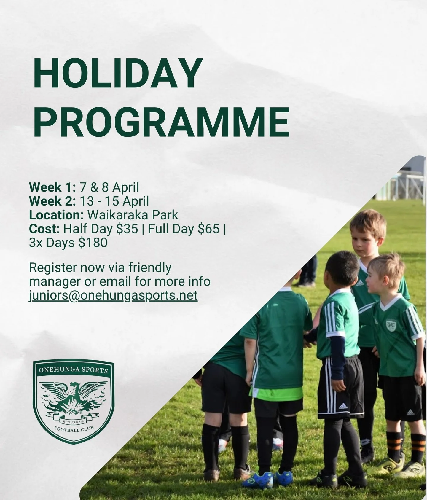 Registrations for the Term 1 School Holiday Programme are now live!! 🤩

We are super excited to welcome you all to the term 1 holiday programme at Onehunga Sports! Days filled with fun, friends and football alongside our expert coaches! 

See below 