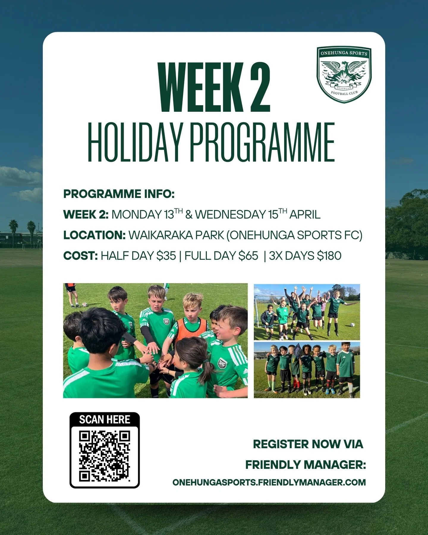A quick reminder - our school holiday programme is ON this week! 

Sign up now via friendly manager to join us! 

We can&rsquo;t wait to see you there ⚽️
