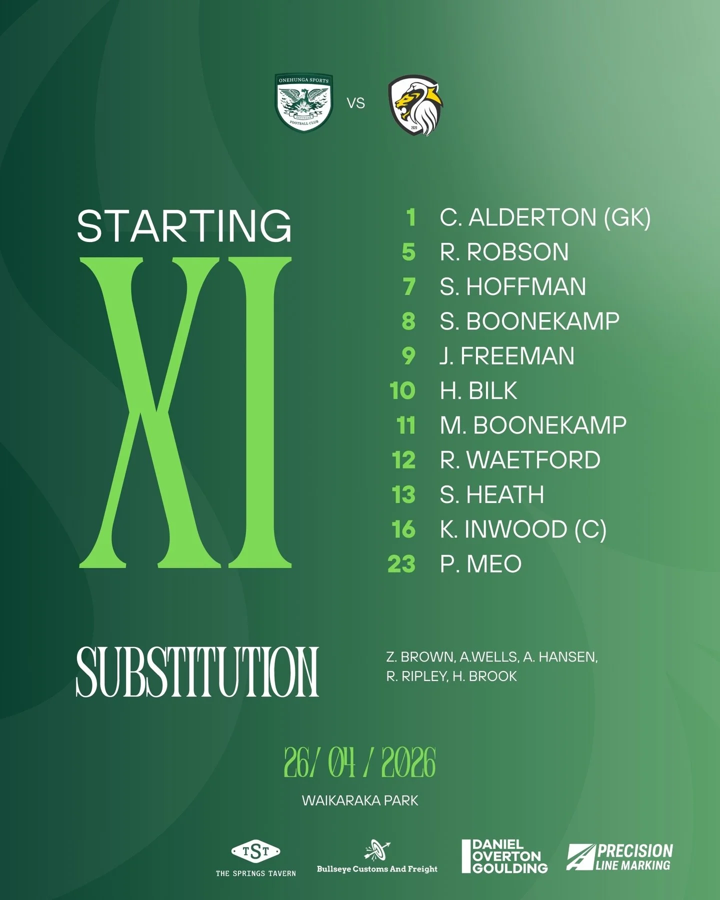 WOMEN&rsquo;S CHAMPS | STARTING LINEUP 

Here is your women&rsquo;s champs starting lineup for our home fixture against Northern Rovers ⚽️💚🖤