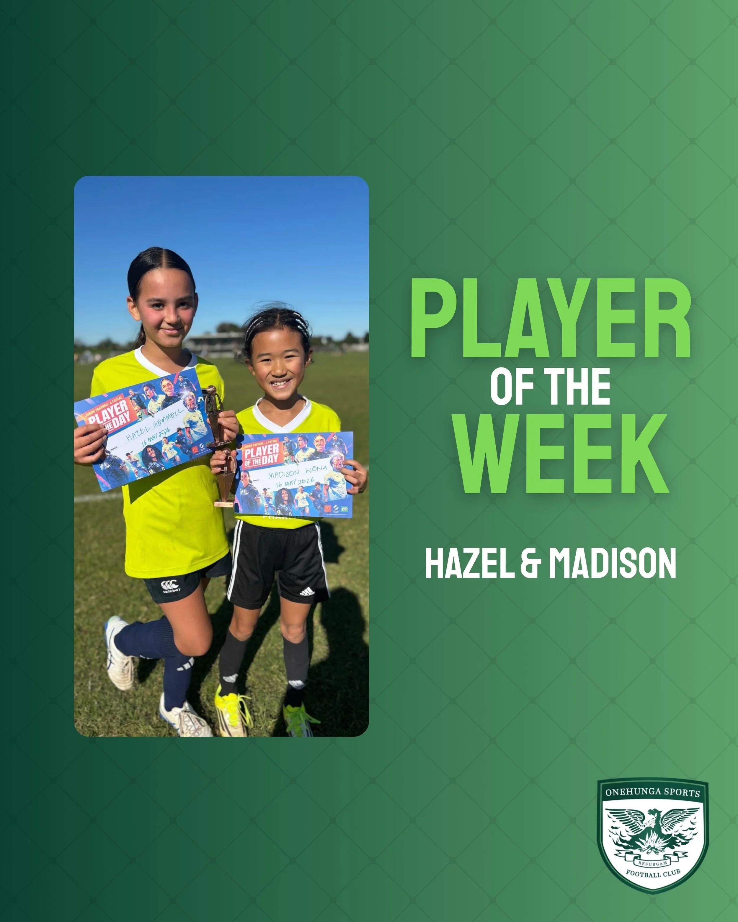 PLAYER OF THE WEEK | HAZEL &amp; MADISON 

Shoutout to our combined junior player of the week, Hazel &amp; Madison from the Onehunga Spitfires🔥

Hazel was a huge engine throughout the game and made great decisions under pressure. Madison had a massi