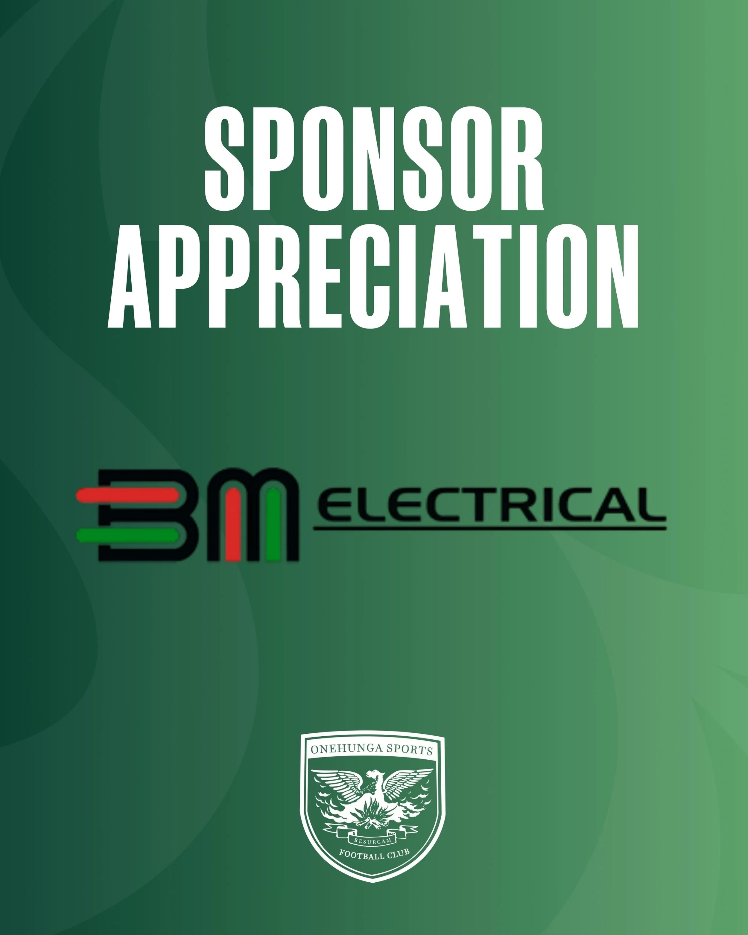 A huge THANK YOU to our amazing sponsors BM Electrical! 

Not only has BM Electrical continued their fantastic support of Onehunga Sports FC, but they&rsquo;ve gone above and beyond by supplying and installing brand new building-mounted flood lights 