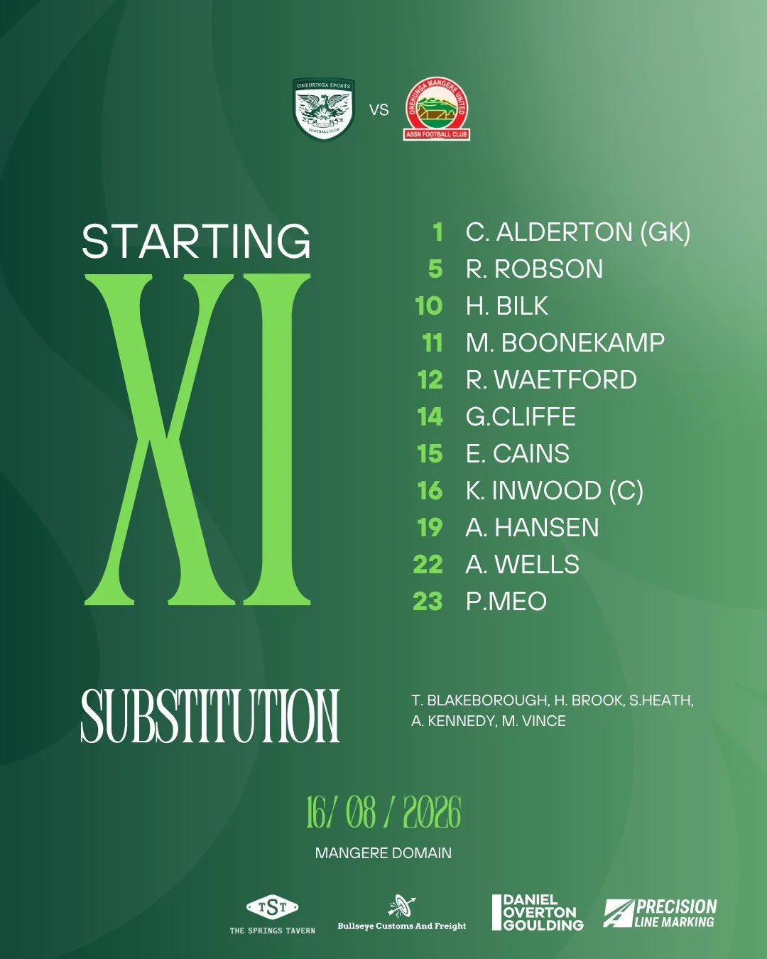WOMEN&rsquo;S CHAMPS | STARTING LINEUP

Lineup for our battle of the bridge away game against Onehunga Mangere. 🤝🏽💚🖤