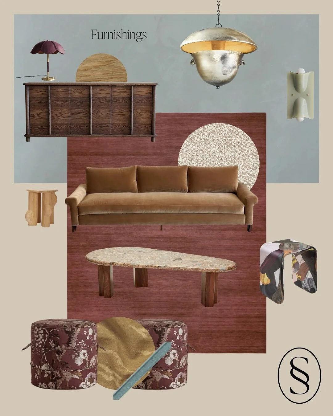 A former iteration of Living Room furnishings for our Montecito project. Some of these pieces made it to the final round and we can&rsquo;t wait to see them installed. Swipe for dreamy layers of accessories &amp; artwork. 

We don&rsquo;t gate keep, 