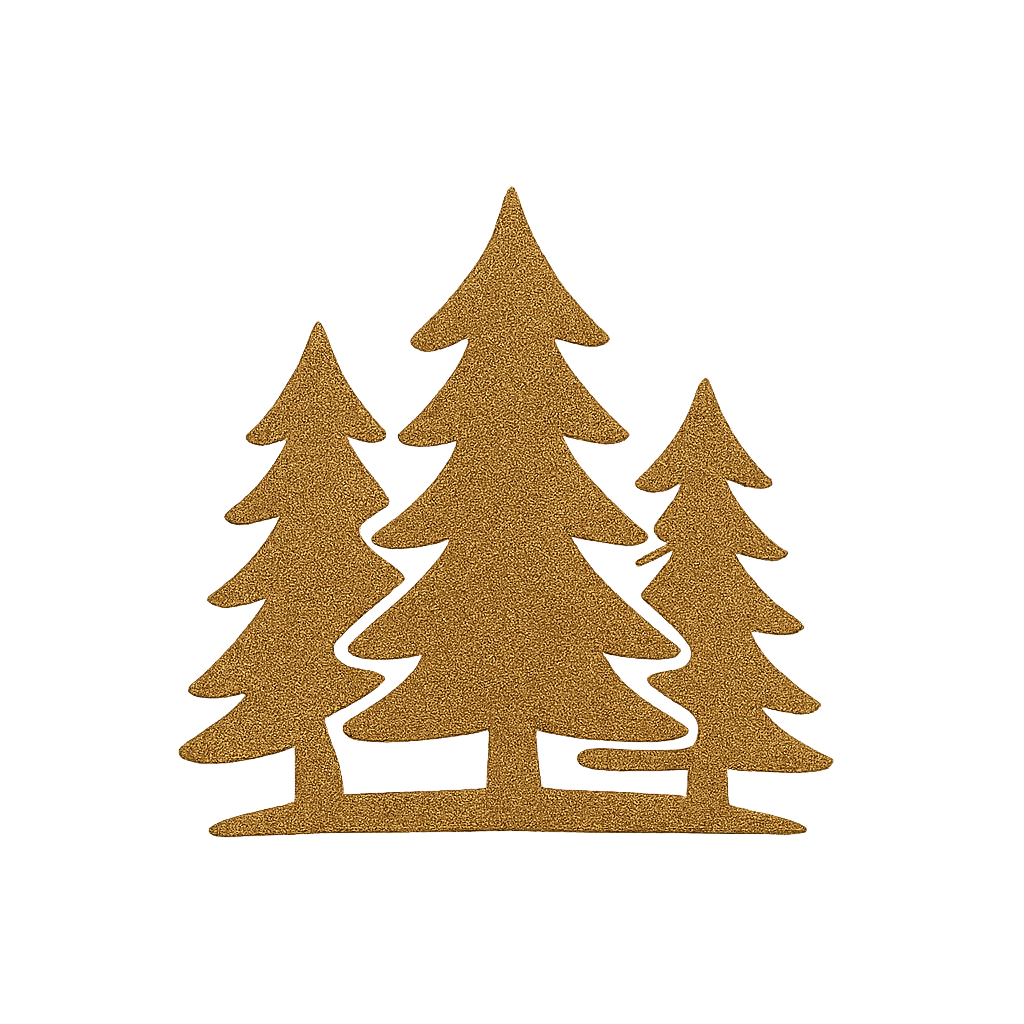 Gold glittery Christmas tree silhouette with a warm glow background.