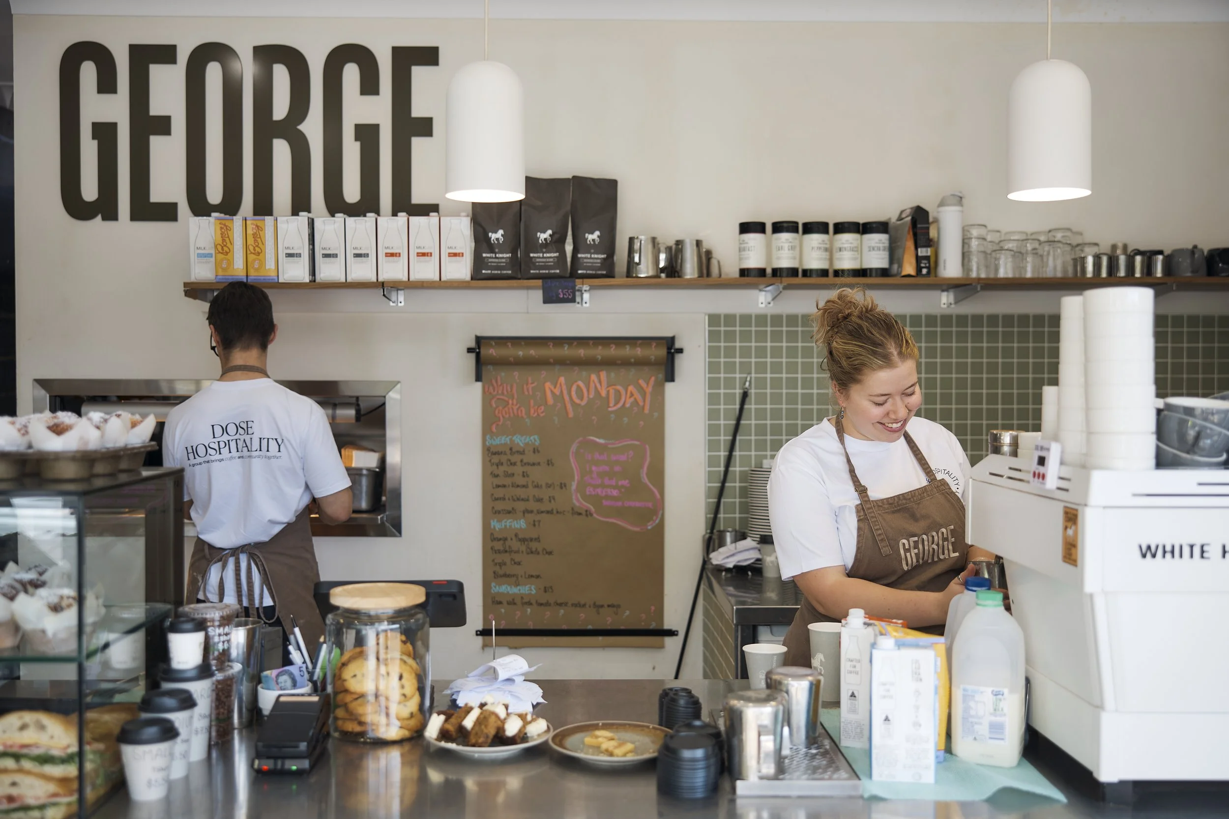 Dose Hospitality barista preparing coffee at George Oyster Bay café in southern Sydney