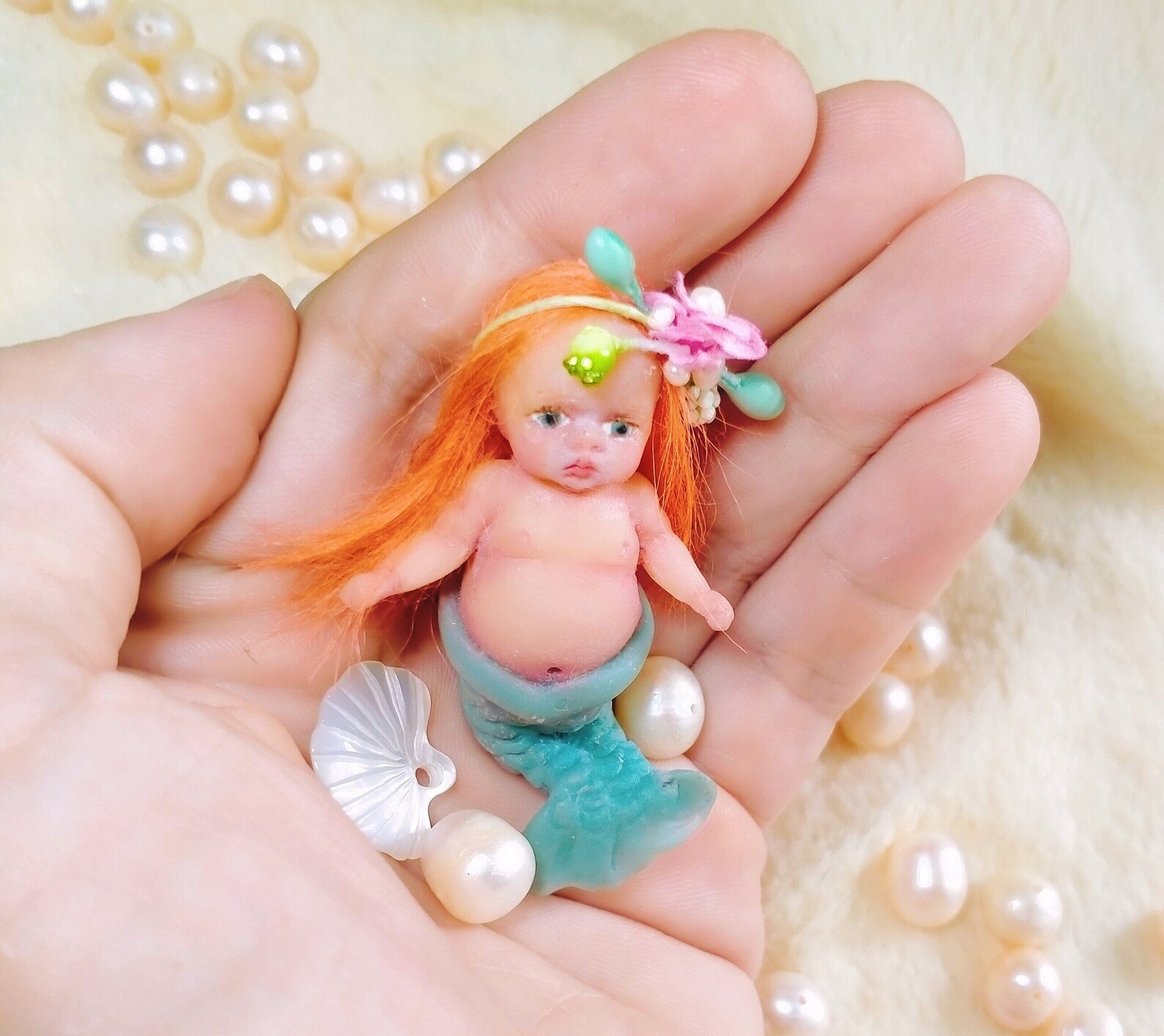 Mermaid - Resin OOAK baby doll - Micro mini reborn with accessories