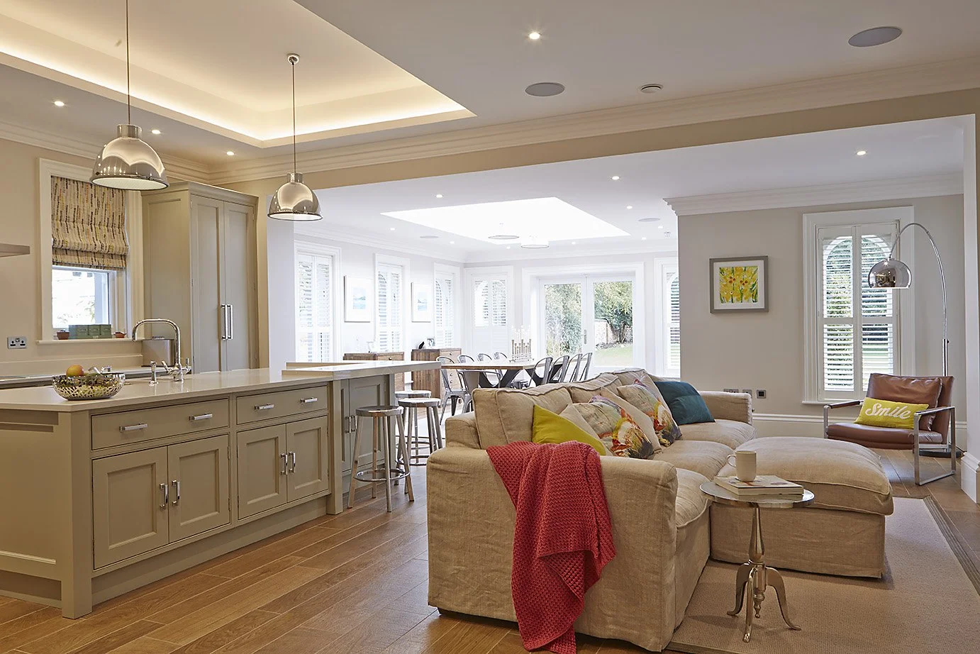 Warm and classic interior design, living room.