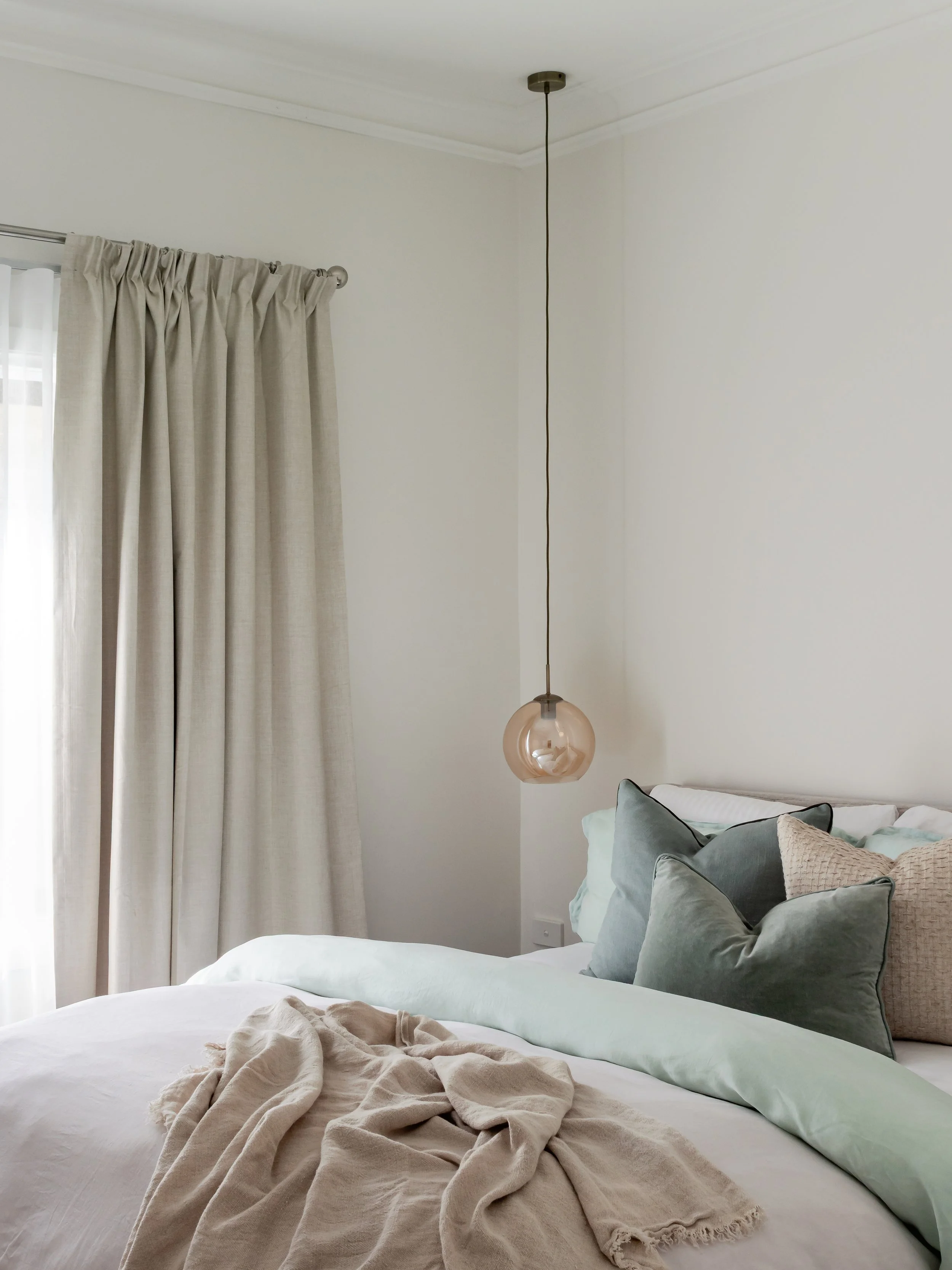 bedroom interior design with warm, neutral feel