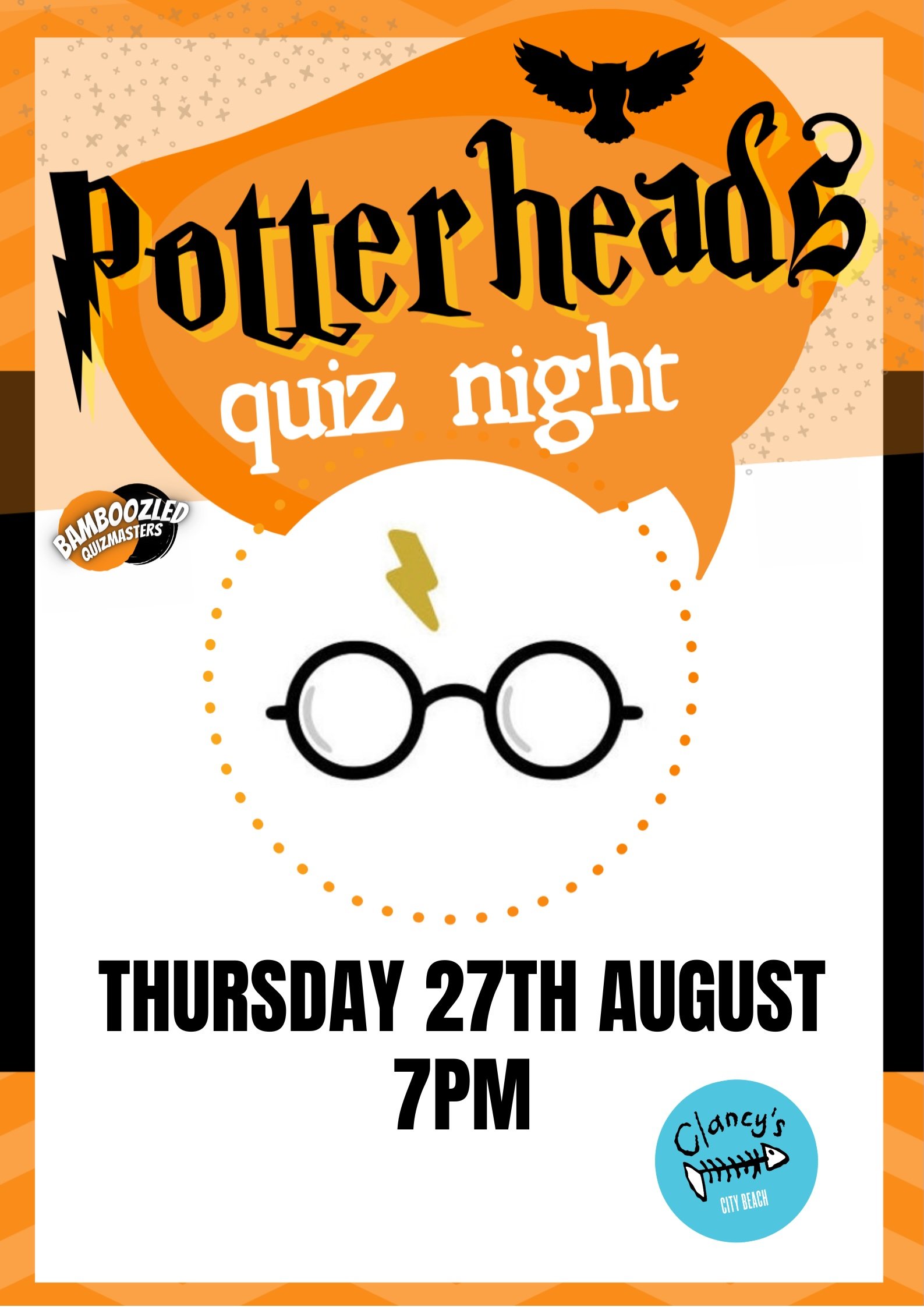 Don't be a muggle and book your table for a magical evening with fun interactive Harry Potter themed quiz as you over look stunning City Beach. Hosted by Bamboozled Quizmasters. Book your team a table in the great hall now!