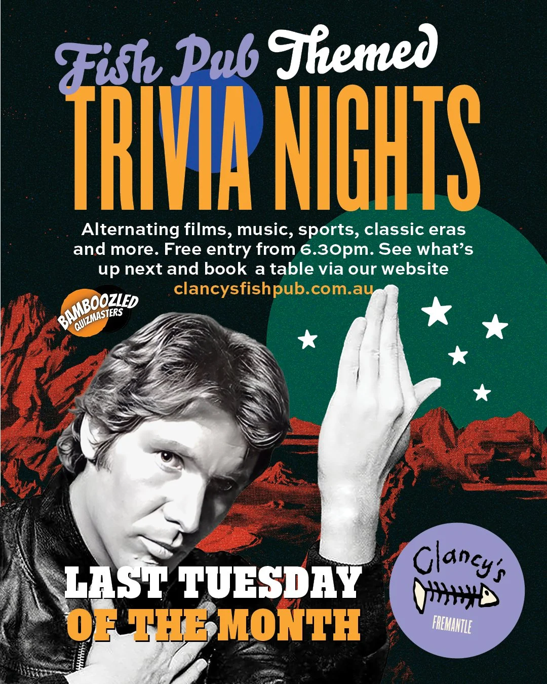 Alternating films, music, sports, classic eras
and more. Free entry from 6.30pm. See what’s
up next and book a table via our website.