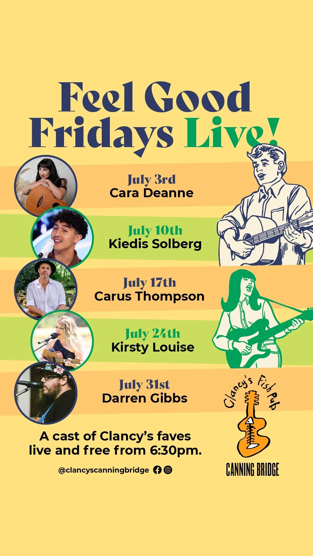 Live acoustic music performance at Clancy's Fish Pub Canning Bridge, hosting local Perth musicians every Friday night.