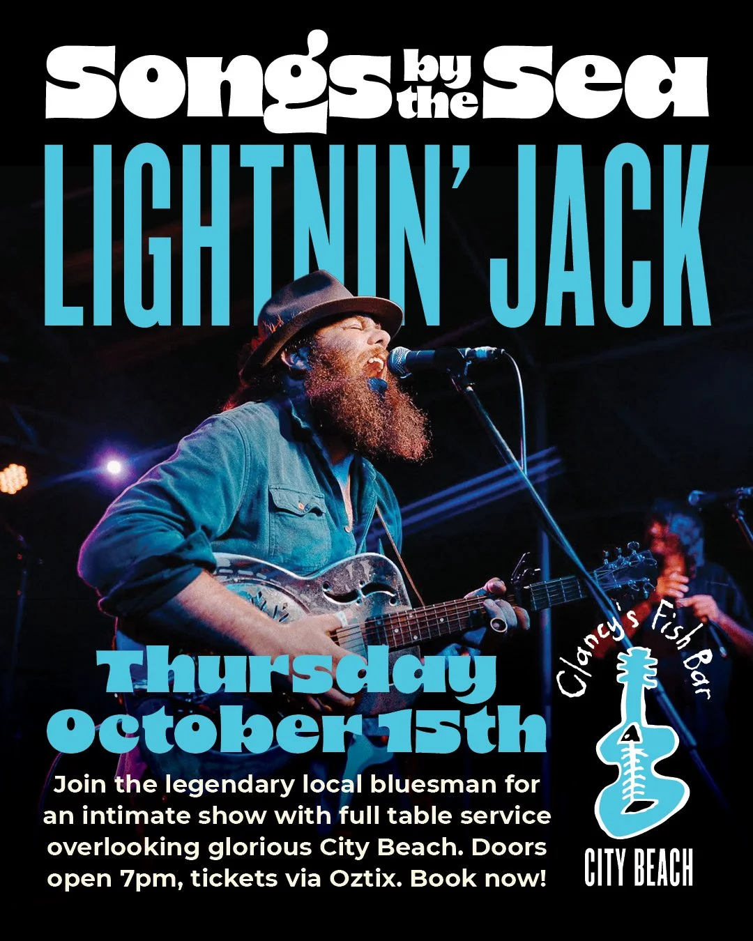 Join the legendary blues man in an intimate show by the sea with full table service.