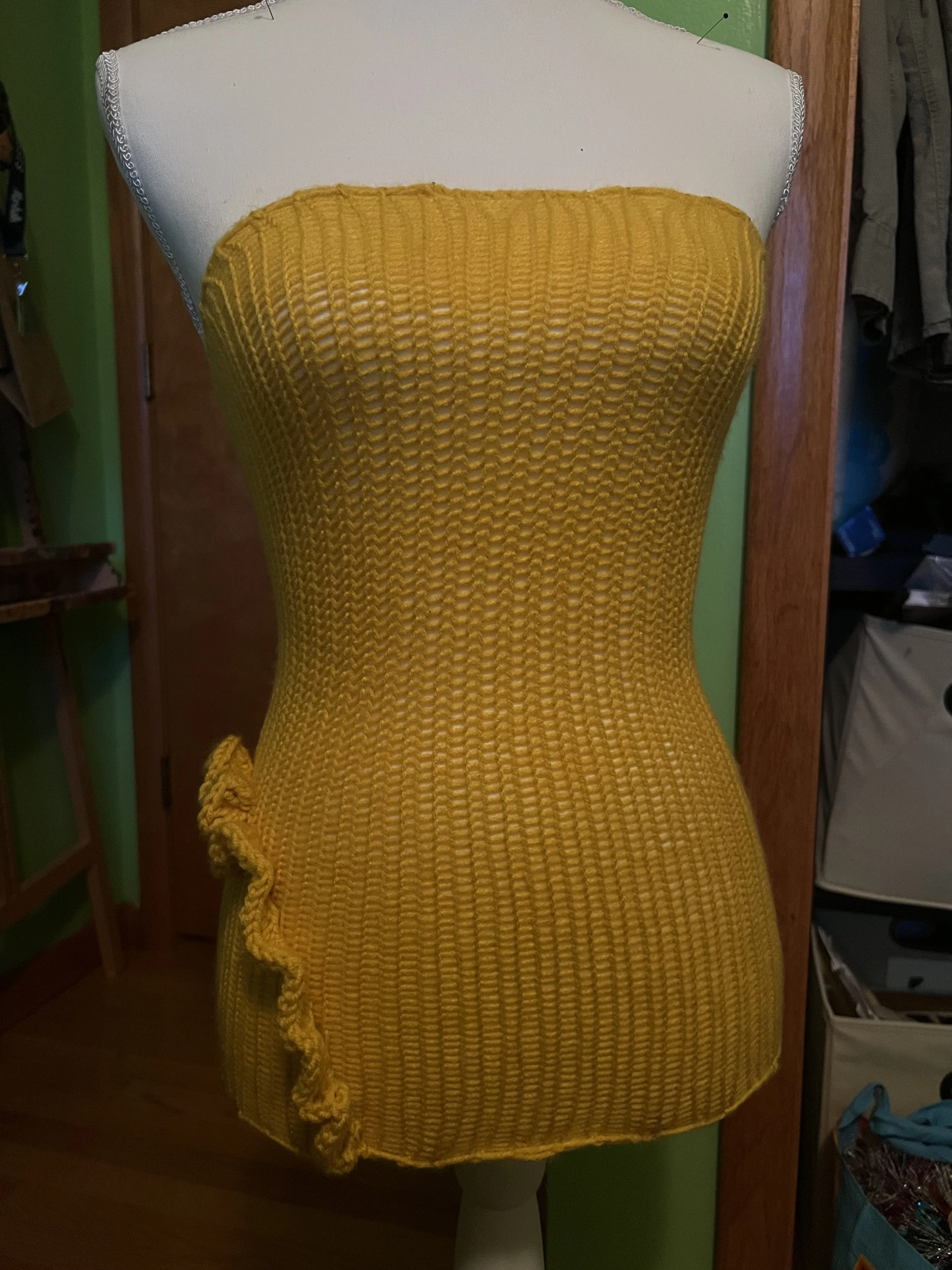 Mini Dress: Made in Combination with a Home Knitting Machine and Hand-Crocheted Additions