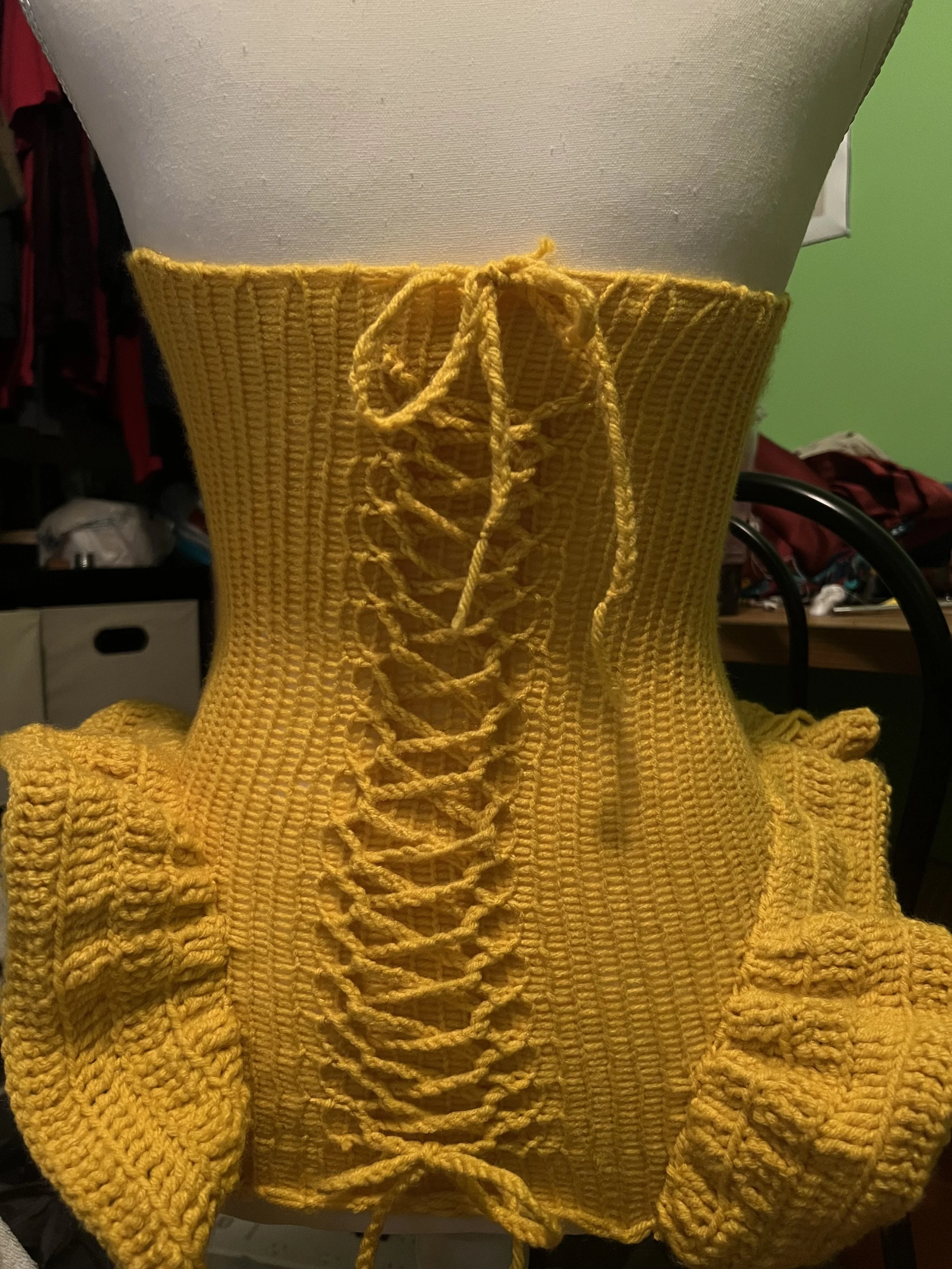 Mini Dress: Made in Combination with a Home Knitting Machine and Hand-Crocheted Additions