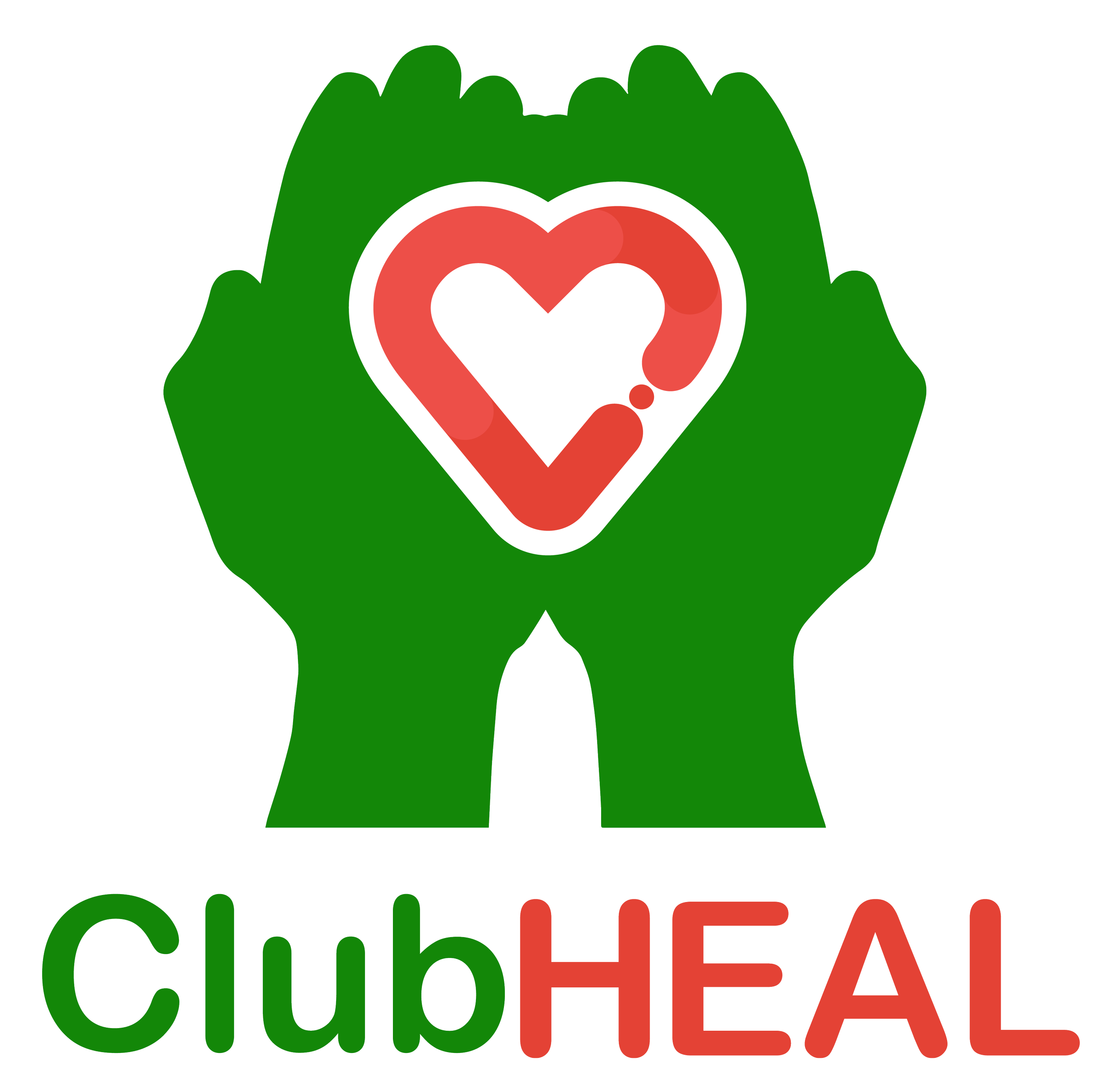 Green hands holding a red heart with a white outline, with the text 'ClubHEAL' below.