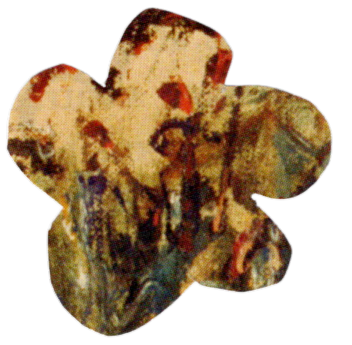 A dog-shaped cookie with a chocolate and vanilla pattern.