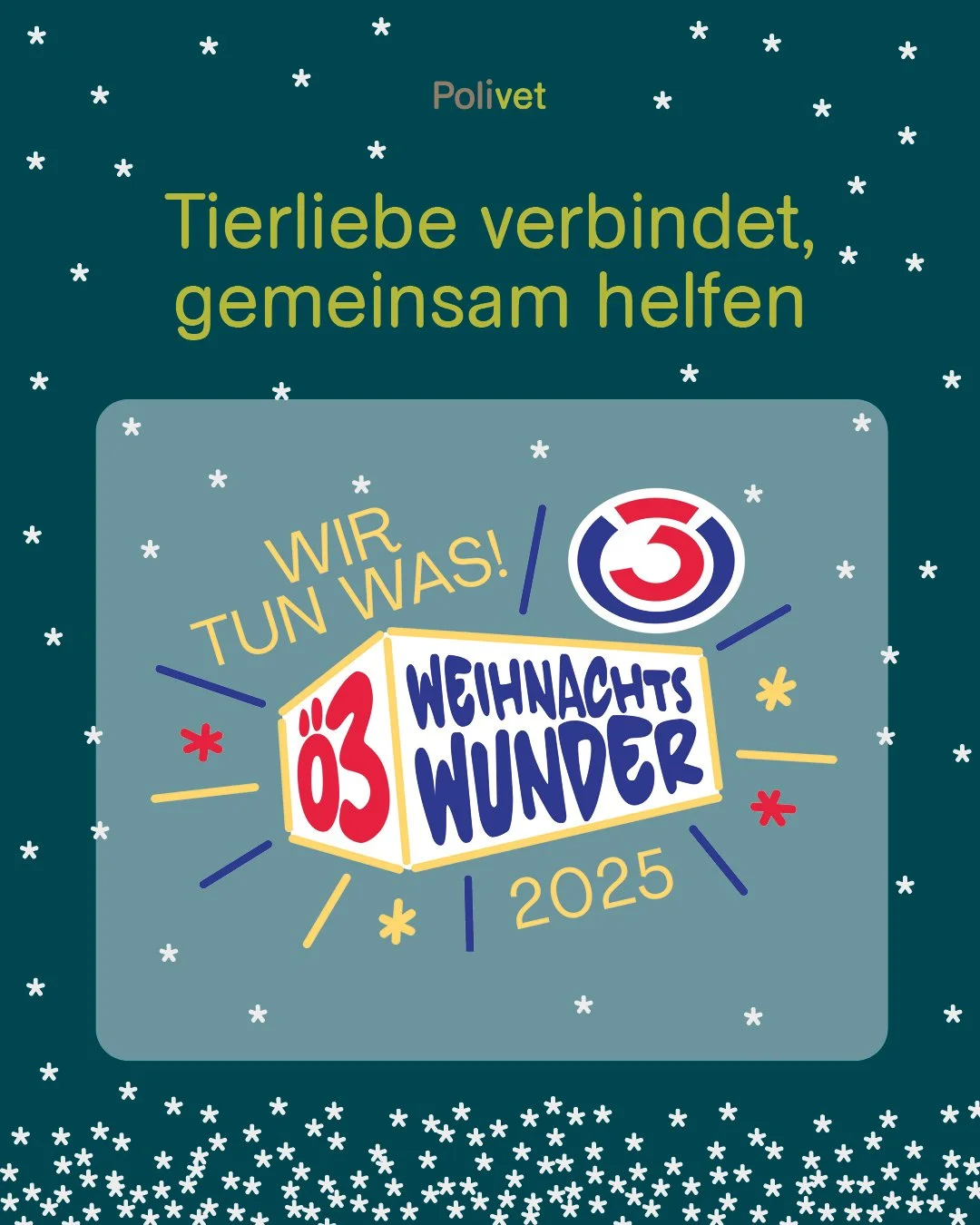 Wir machen mit! Unsere Spendenbox steht bereit. Danke f&uuml;r jeden Beitrag!

@oe3weihnachtswunder 
Das &Ouml;3-Weihnachtswunder ist ein gro&szlig;es Spendenfest, bei dem drei Moderator:innen 120 Stunden lang live aus der gl&auml;sernen Wunschh&uu
