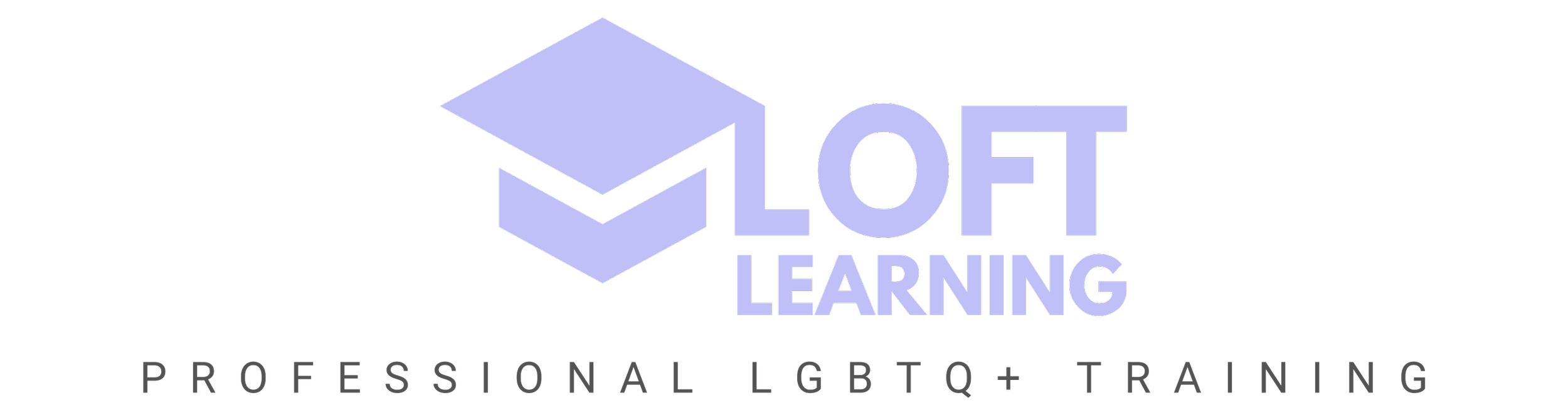 Logo for LOFT Learning with a purple open book icon and text indicating professional LGBTQ+ training.