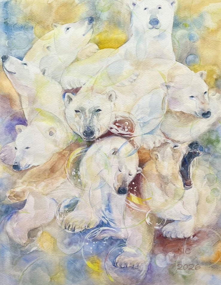 Artiste : CHEN Nan.
Titre : Dream - Série Polar Bear.
Dimension : 41 x 51cm.
Techniques : Aquarelle + Crayon de couleur.
Année de création : 03/2026.