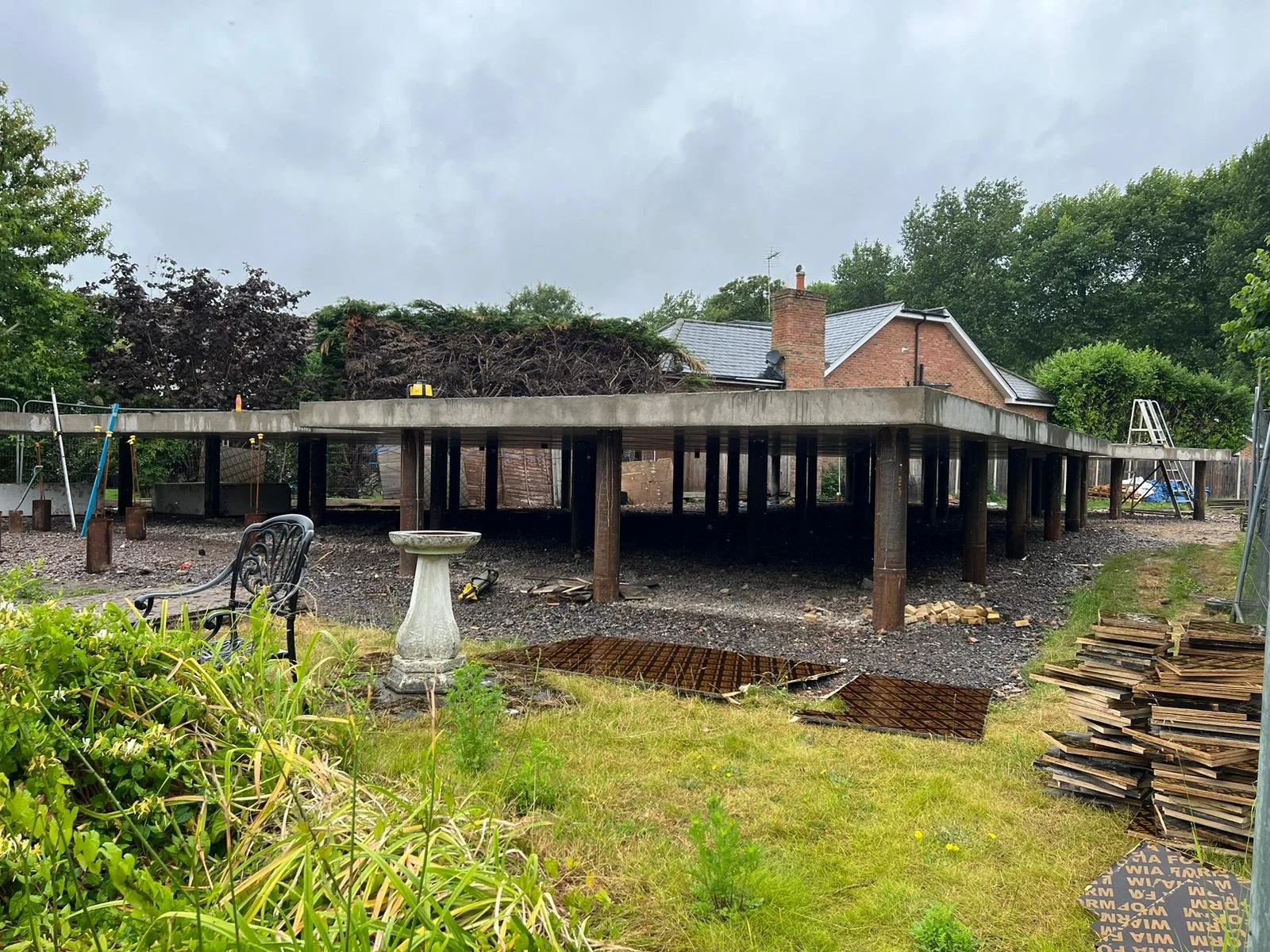 Piled suspended slab under construction on a riverside plot by the River Thames, Shepperton