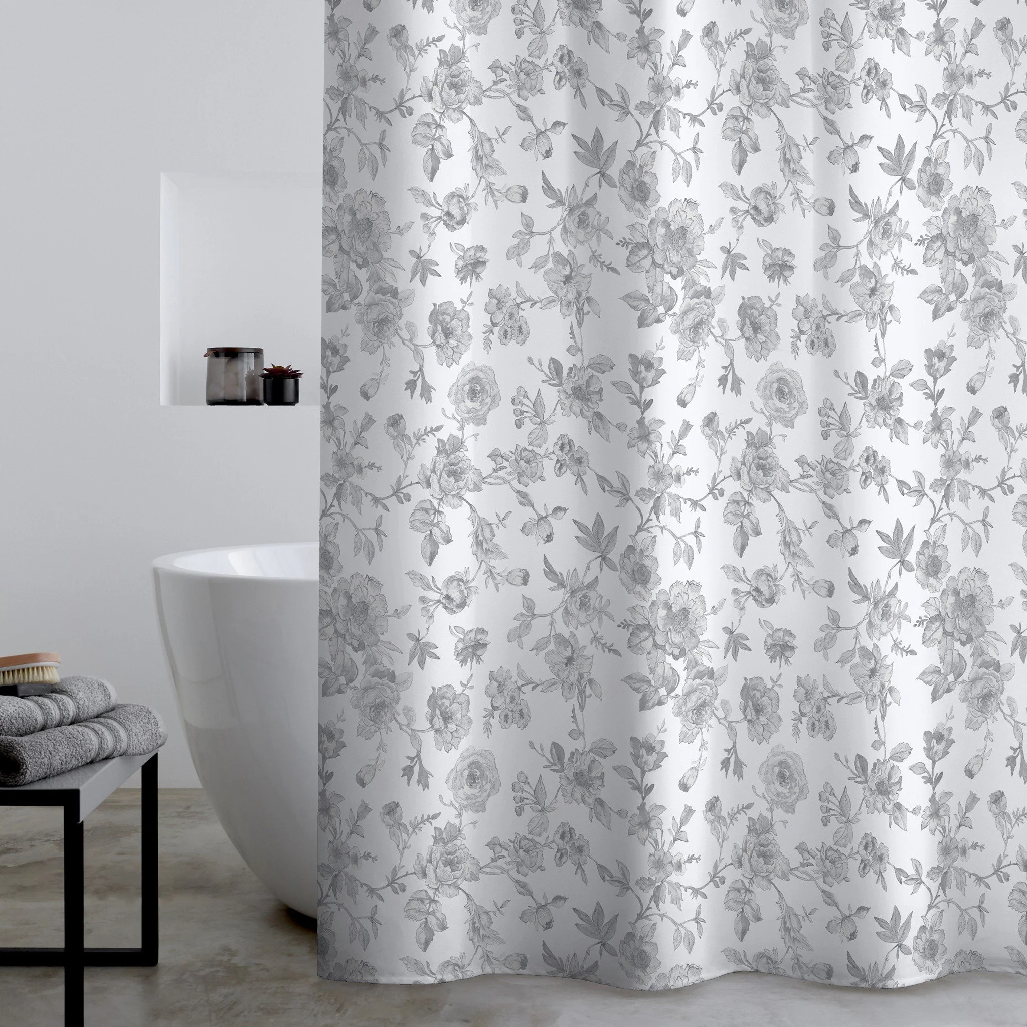Turn your bathroom into a serene escape 🌿 

This delicate grey floral shower curtain adds a touch of timeless elegance while offering everyday practicality. Fresh, calming, and beautifully versatile. 

#BathroomRefresh #FloralElegance #HomeStyle #Ti