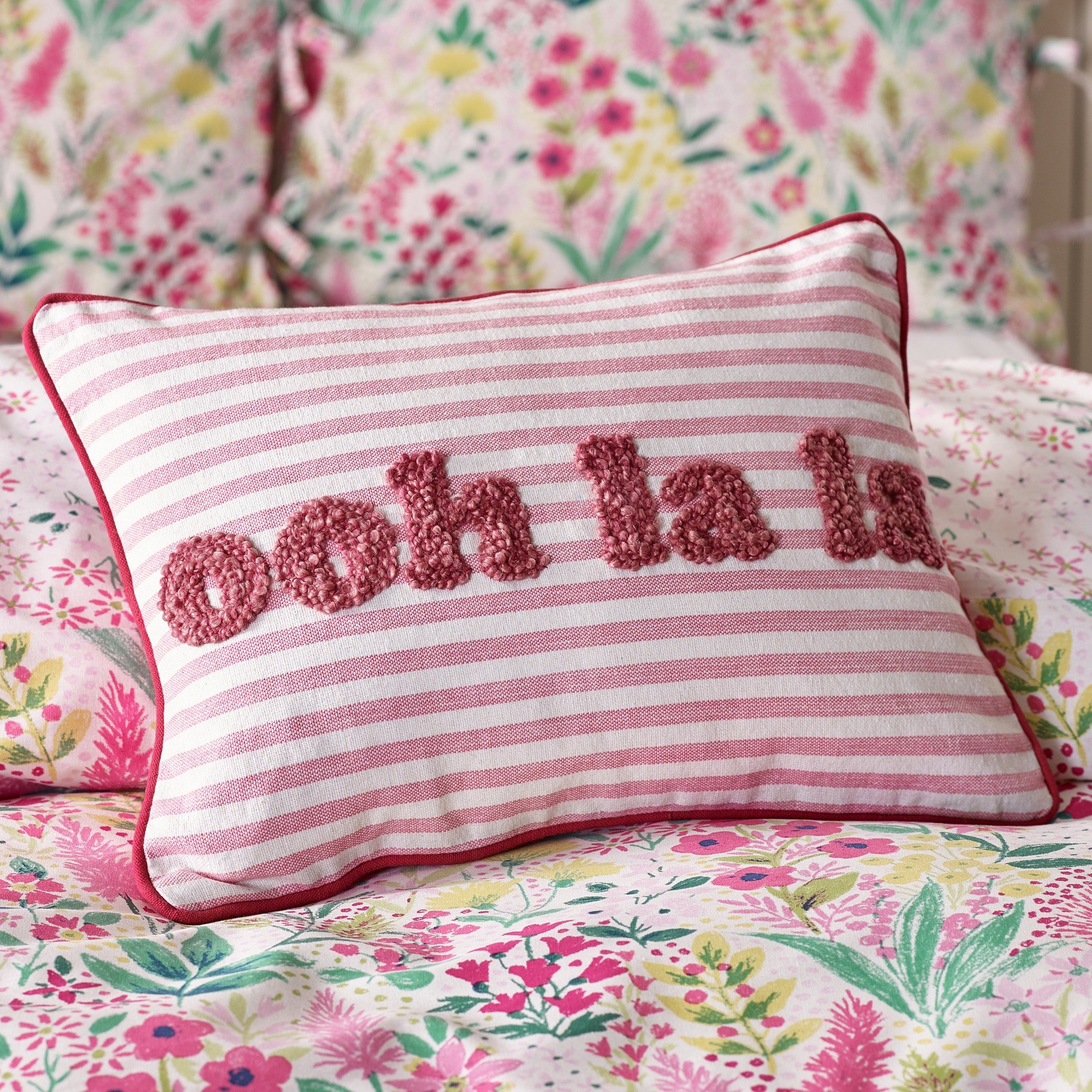 Bring effortless Parisian charm to your space with this chic striped cushion, finished with playful tufted &ldquo;Ohh La La&rdquo; lettering for a stylish statement.

#CushionStyle #ParisianVibes #HomeAccessories #InteriorInspo #StatementPiece #SoftF