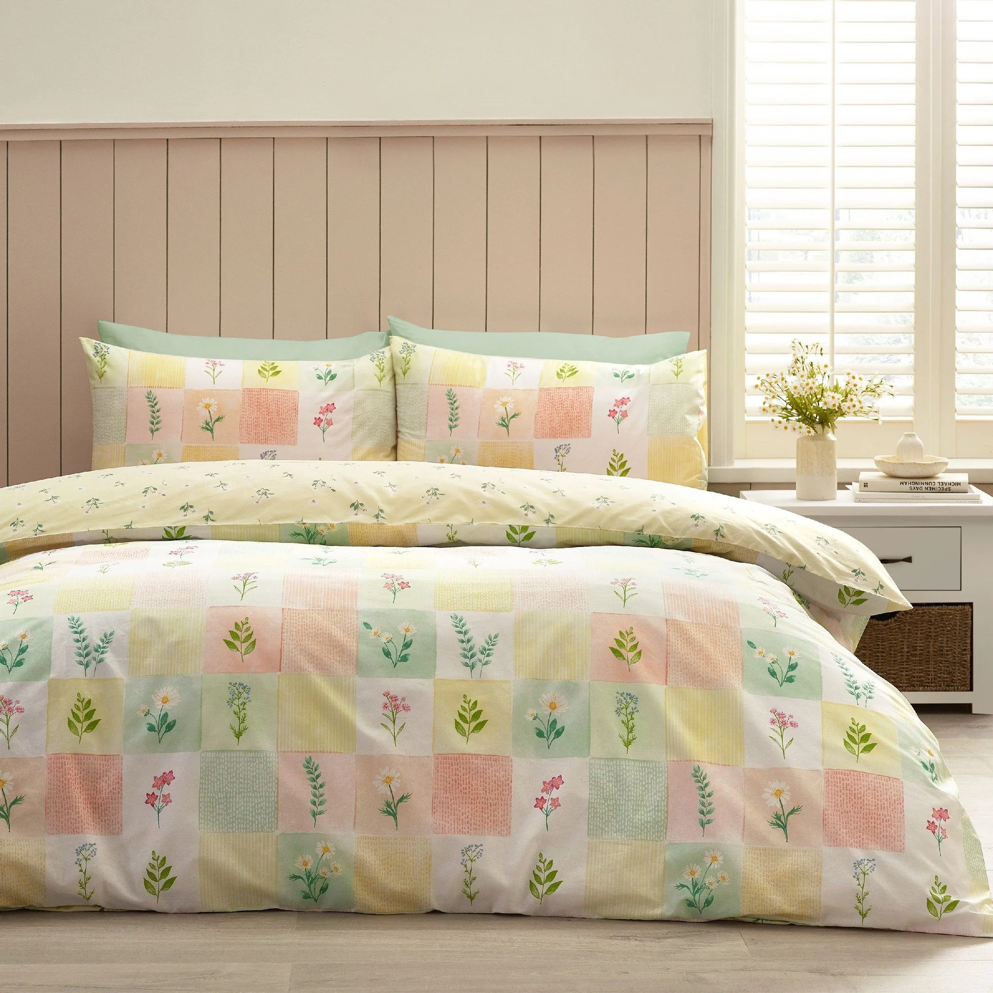 Bring a fresh, uplifting feel to your bedroom with this charming floral patchwork design, complete with a playful daisy reverse for an easy style switch.

#CatherineLansfield #CatherineLansfieldHome #FloralBedding #BedroomRefresh #ReversibleDesign #C