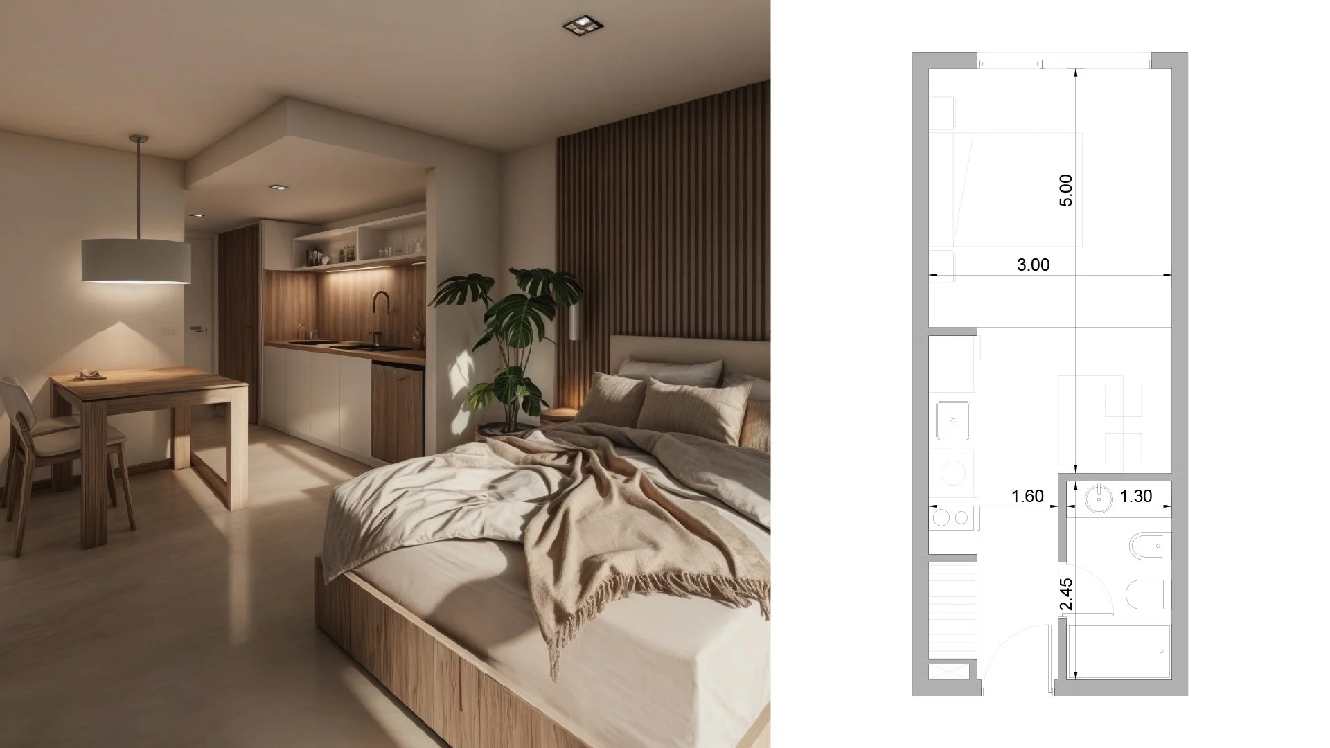 02. Monoambiente. Nivel 1 & 2. Sup. Total: 25, 34m2